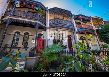 Viktorianische Reihenhäuser in Glebe, Sydney, NSW, Australien. Stockfoto