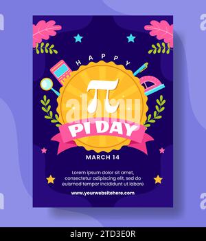 Pi Day Vertikales Poster Flat Cartoon Hand Gezeichnet Vorlagen Hintergrund Illustration Stock Vektor