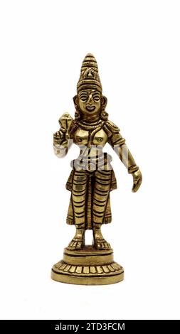 Antike indische Bronzestatue einer Gottheit isoliert auf weißem Hintergrund Stockfoto