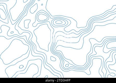 Blau gepunktete Linien topografische Konturkarte abstraktes Tech-Grafikdesign. Geometrischer Hintergrund. Vektorabbildung Stock Vektor