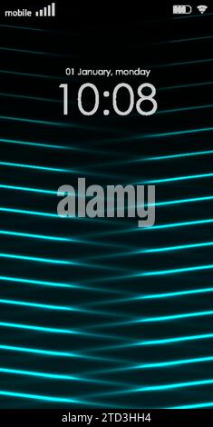 Vertikaler Bildschirmschoner-Hintergrund mit blauen abstrakten Neonlinien. Vektordesign Stock Vektor