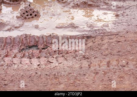 Ein Reifen spurt im Schlamm Stockfoto