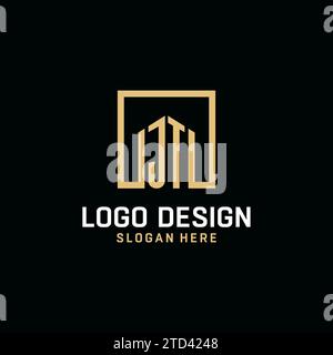 JT Initial Monogramm-Logo-Design mit quadratischem Design Stock Vektor