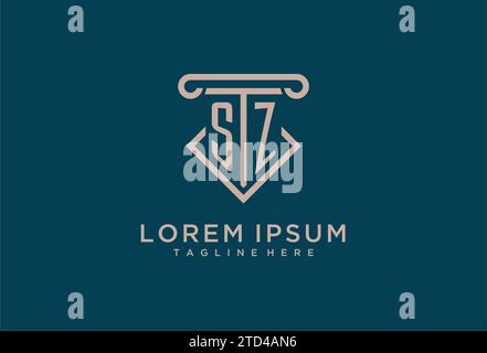 SZ Initial mit Säulen-Icon-Design, sauberer und moderner Anwalt, Design-Ideen für Anwaltskanzleien Stock Vektor