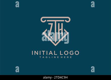 ZH Initial mit Säulen-Icon-Design, sauberer und moderner Anwalt, Design-Ideen für Anwaltskanzleien Stock Vektor