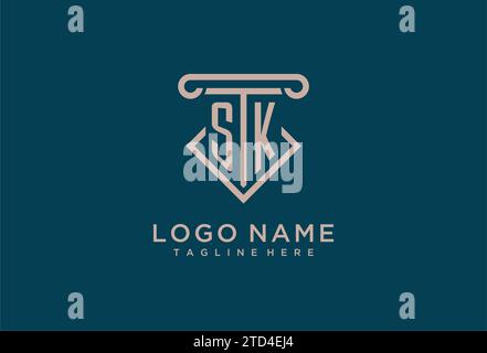SK Initial mit Säulen-Icon-Design, sauberer und moderner Anwalt, Design-Ideen für Anwaltskanzleien Stock Vektor