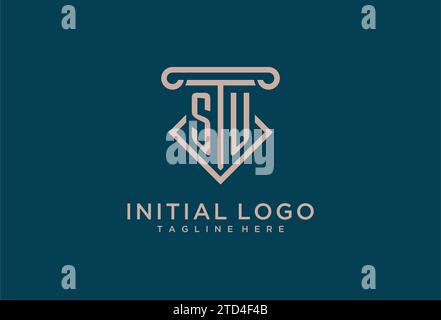 SU Initial mit Säulen-Symbol-Design, sauberer und moderner Anwalt, Design-Ideen für Anwaltskanzleien Stock Vektor