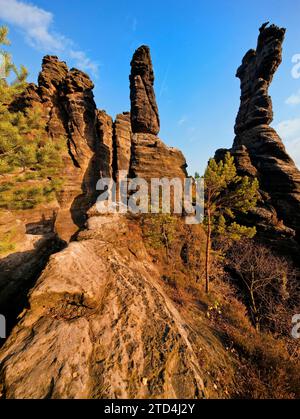 Herkules-Säulen im Bielatal in der Sächsischen Schweiz Stockfoto