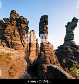 Herkules-Säulen im Bielatal in der Sächsischen Schweiz Stockfoto