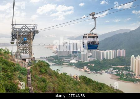 Ngong Ping bicable Gondelbahn auf Lantau Island in Hongkong, China. Stockfoto