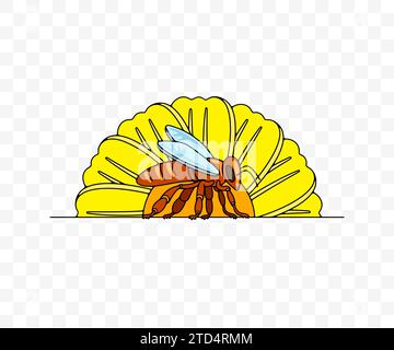 Die Biene sitzt auf einem Blumen-, Insekten- und Bienenhaus, grafisches Design. Tier, Pflanze, Biengarten, Bienenzucht und Bienenzucht, Vektordesign und Illustration Stock Vektor