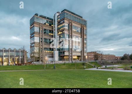 Der Muirhead Tower, eines der berühmtesten Gebäude der Universität Birmingham, ist ein markantes Wahrzeichen der Skyline der Universität Birmingham. Stockfoto