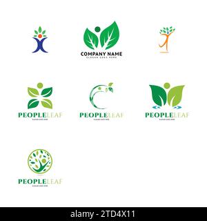 Set von Personen Blatt Symbol Vektor Logo Vorlage Illustration Design Stock Vektor