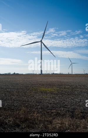 Windturbinen in einem Windpark in Michigans Daumengebiet, Tuscola County Stockfoto