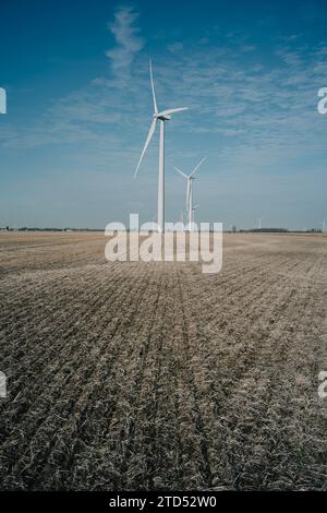 Windturbinen in einem Windpark in Michigans Daumengebiet, Tuscola County Stockfoto