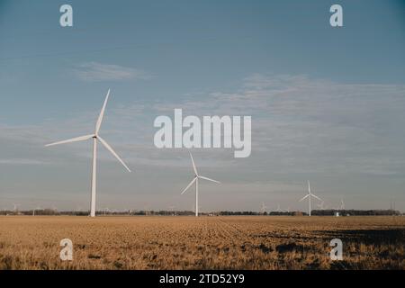 Windturbinen in einem Windpark in Michigans Daumengebiet, Tuscola County Stockfoto