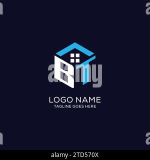 Initial Logo BT Monogramm mit abstrakter Haus-Sechseck-Form, sauberes und elegantes Immobilienlogo Design Vektorgrafik Stock Vektor