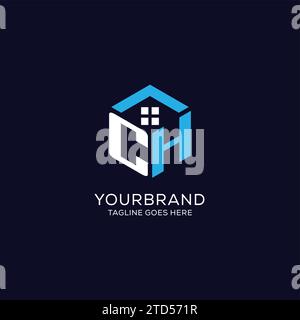 Initiallogo CH Monogramm mit abstrakter Haus-Sechseck-Form, sauberes und elegantes Immobilienlogo Design Vektorgrafik Stock Vektor