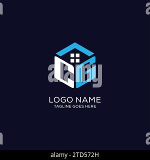 Initial Logo CG Monogramm mit abstrakter Haus sechseckiger Form, saubere und elegante Immobilien Logo Design Vektor Grafik Stock Vektor