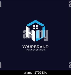 Initial Logo HU Monogramm mit abstrakter Haus-Sechseck-Form, saubere und elegante Immobilien-Logo Design Vektorgrafik Stock Vektor