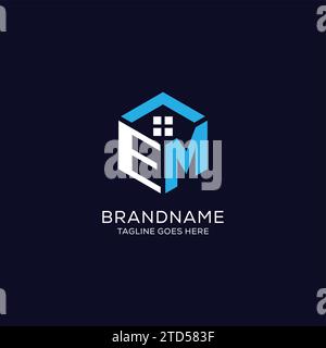 Initial Logo EM Monogramm mit abstrakter Haus-Sechseck-Form, saubere und elegante Immobilien-Logo Design Vektorgrafik Stock Vektor