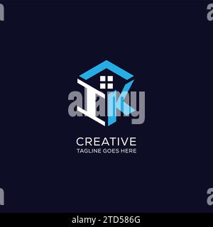 Initial Logo IK Monogramm mit abstrakter Haus-Sechseck-Form, saubere und elegante Immobilien-Logo Design Vektorgrafik Stock Vektor