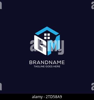 Initial Logo GM Monogramm mit abstrakter Haus-Sechseck-Form, sauberes und elegantes Immobilienlogo Design Vektorgrafik Stock Vektor