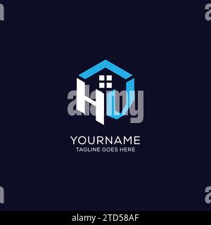 Initial Logo HV Monogramm mit abstrakter Haus-Sechseck-Form, sauberes und elegantes Immobilienlogo Design Vektorgrafik Stock Vektor