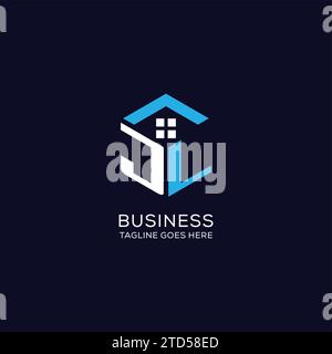 Initial Logo JL Monogramm mit abstrakter Haus-Sechseck-Form, saubere und elegante Immobilien-Logo Design Vektorgrafik Stock Vektor