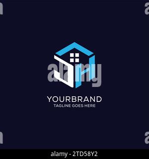 Initial Logo JH Monogramm mit abstrakter Haus-Sechseck-Form, saubere und elegante Immobilien-Logo Design Vektorgrafik Stock Vektor