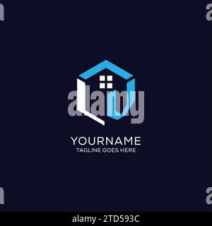 Initial Logo LV Monogramm mit abstrakter Haus-Sechseck-Form, saubere und elegante Immobilien-Logo Design Vektorgrafik Stock Vektor