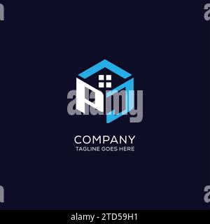 Initial Logo PJ Monogramm mit abstrakter Haus-Sechseck-Form, saubere und elegante Immobilien-Logo Design Vektorgrafik Stock Vektor