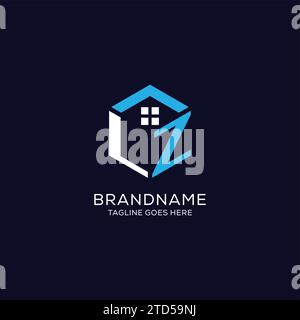 Initial Logo LZ Monogramm mit abstrakter Haus-Sechseck-Form, sauberes und elegantes Immobilienlogo Design Vektorgrafik Stock Vektor