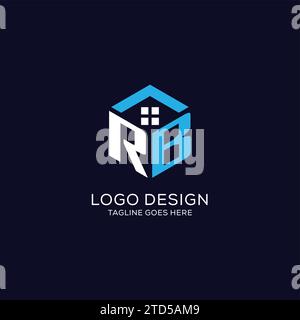 Initial Logo RB Monogramm mit abstrakter Haus-Sechseck-Form, sauberes und elegantes Immobilienlogo Design Vektorgrafik Stock Vektor