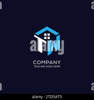 Initial Logo TW Monogramm mit abstrakter Haus-Sechseck-Form, saubere und elegante Immobilien-Logo Design Vektorgrafik Stock Vektor