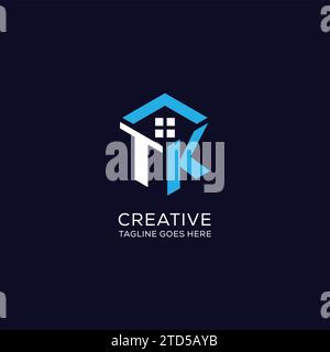 Initial Logo TK Monogramm mit abstrakter Haus-Sechseck-Form, sauberes und elegantes Immobilienlogo Design Vektorgrafik Stock Vektor