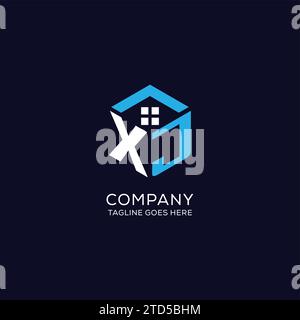 Initial Logo XJ Monogramm mit abstrakter Haus-Sechseck-Form, sauberer und eleganter Real Estate Logo Design Vektorgrafik Stock Vektor