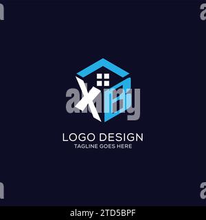 Initial-Logo XB-Monogramm mit abstrakter Haus-Sechseck-Form, saubere und elegante Immobilien-Logo-Design-Vektorgrafik Stock Vektor