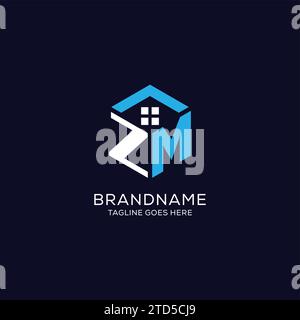 Initial Logo ZM Monogramm mit abstrakter Haus-Sechseck-Form, sauberes und elegantes Immobilienlogo Design Vektorgrafik Stock Vektor