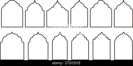 Sammlung von islamischen Ramadan Kareem und Eid Mubarak Fenstern und Bögen im orientalischen Stil. Zu den modernen Designelementen gehören Türen, Kuppeln und Lanter Stock Vektor