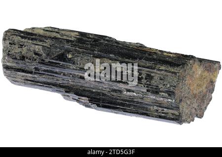 Schwarzes Turmalin aus Brasilien, isoliert auf weißem Hintergrund Stockfoto