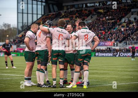 Connacht Spieler beim Investec Champions Cup, Pool 1, Runde 2 Spiel zwischen Saracens und Connacht Rugby im StoneX Stadium in London, Großbritannien am 16. Dezember 2023 (Foto: Andrew SURMA/SIPA USA). Stockfoto