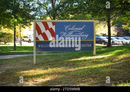 Schild Colonial Williamsburg, VA Visitor Center Stockfoto