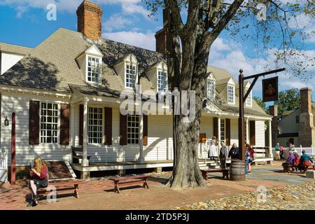 Das Raleigh TavernJames in der Duke of Gloucester Street, Colonial Williamsburg, Virginia Stockfoto