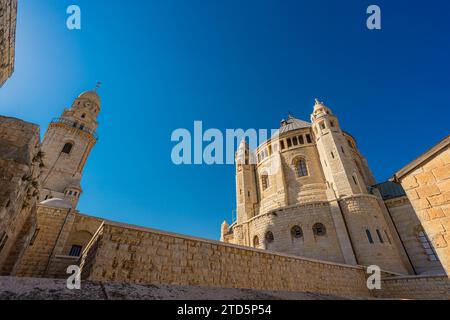 Außenansicht der Dormition Abbey, einem christlichen Tempel in Jerusalem, Israel Stockfoto