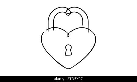 Durchgehende einzeilige Zeichnung des Vorhängeschlosses mit Schlüsselloch. Vorhängeschloss verschlossene Liebeslinie Kunstvektor-Illustration. Sicherheits- und Schutzkonzept. Bearbeitbarer STRO Stock Vektor