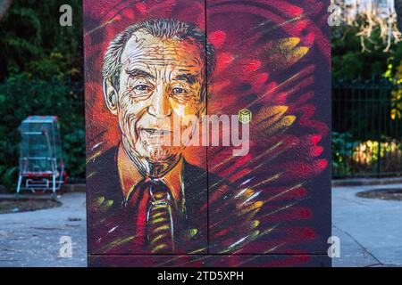 Porträt des Juristen und Justizministers Robert Badinter, der 1981 die Todesstrafe abschaffte, von Christian Guemy aka C215, vor dem Senat in Paris, Frankreich, am 16. Dezember 2023. Foto: Denis Prezat/ABACAPRESS.COM Stockfoto