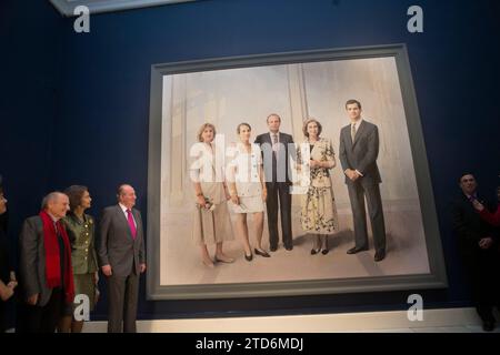 Madrid, 12.03.2014. Die Könige Don Juan Carlos und Doña Sofía besuchen das Gemälde von Antonio López im königlichen Palast. Foto: Ángel de Antonio Archdc. Quelle: Album / Archivo ABC / Ángel de Antonio Stockfoto