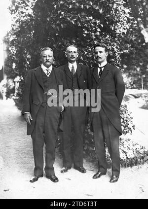 05/31/1914. In der Botschaft der Vereinigten Staaten in Madrid. Botschafter Willard (1), der ehemalige Präsident Theodore Roosevelt (2) und dessen Sohn Kermit Roosevelt (3), der heute die Tochter des früheren, Miss Willard, heiraten muss. Quelle: Album / Archivo ABC / Ramón Alba Stockfoto