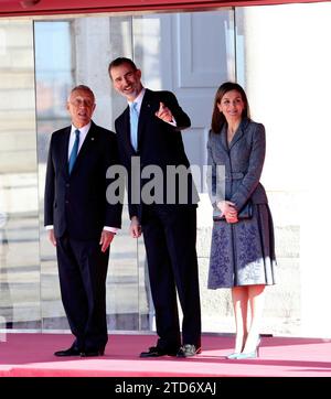 Madrid, 16.04.2018. Ss Mm Die Könige Felipe und Letizia empfangen Marcelo Rebelo de Sousa, den Präsidenten Portugals, im königlichen Palast. Foto: Ernesto Akut Archdc. Quelle: Album/Archivo ABC/Ernesto Agudo Stockfoto